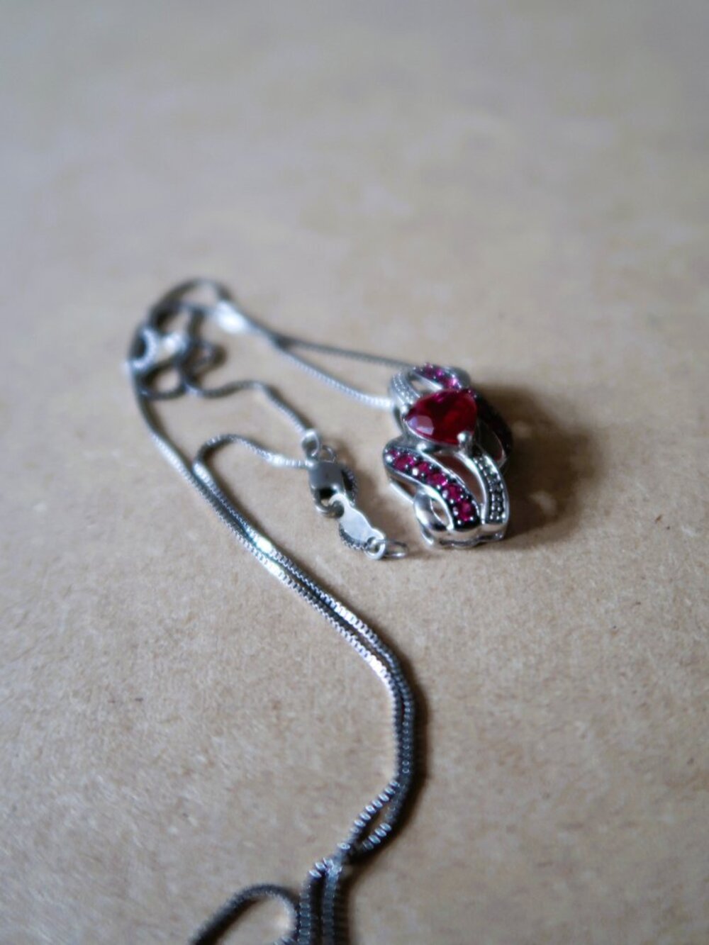 Sterling Silver Pendant Necklace Pink Love Stones with Stamped 925 Quality Chain - Picture 7 of 10